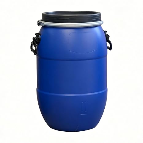 Large Plastic Blue Open Top Storage Barrel Drum Keg with Lid and Latch Ring,Open Top Storage Drum Keg with Lid and Latch,for Farms,Industrial,Shipping(50l)