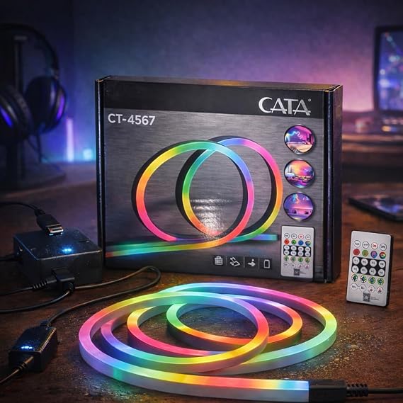 RGB Akıllı Pixel Neon LED Set 5 Metre – 7W USB Girişli, Mobil Uygulama ve Kumanda Kontrollü, Müzik Senkronlu, IP65 Su Geçirmez, Kişiselleştirilebilir Renk Efektli, Oyuncu Odası Dekoratif Aydınlatma [Enerji Sınıfı A]