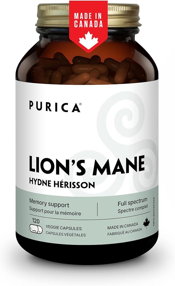 PURICA - Lion's Mane Micronized Mushrooms, 120 Vegan Capsules 60-Day Supply - Promotes Cognitive Health - Non-GMO and Gluten-Free - Focus and Memory Support - Brain Health and Improve Digestion