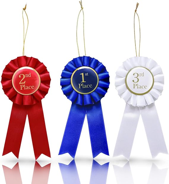 3 Pieces Award Ribbons Set, Rosette Ribbon Prize Ribbon 1st 2nd 3rd White Blue Red Award Ribbons