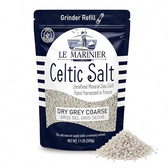 Le Marinier French Sea Salt Dry Grey Coarse, 1.1lb 18oz (500g). Mineral Rich 100% Natural and Unrefined. Perfect for Grinders. Coarse Celtic Salt Organic. Hand Harvested Mineral Salt (1.1lb Dry Grey)