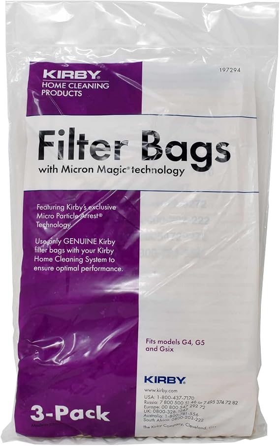 Kirby Vacuum Bags Genuine Micron Magic Filtration Compatible with G3, G4, G5, G6 OEM Part #197294 3-Pack - Case Pack (35 Filter Bags)