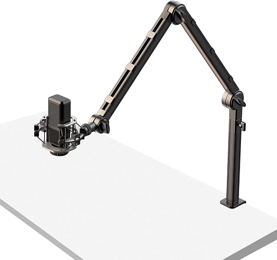 JUSMO LS24 Mic Boom Arm, Aluminum Microphone Arm Desk Mount for Podcast/Streaming/Gaming/Radio Studio with 1/4" 3/8" 5/8" Screw for HyperX QuadCast, Blue Yeti, Fifine, Shure and Most Mics