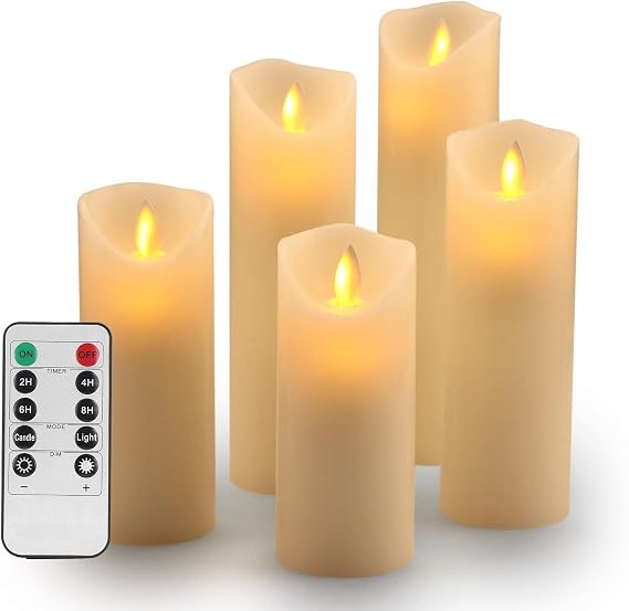 OSHINE LED Candles Flameless Candles :H(5.5" 6" 6.5" 7" 8") Realistic Dancing Mood Candles and 10 Key Remote Control with 24 Hour Timer Function Gift Decoration Party(Ivory) [Energy Class E]