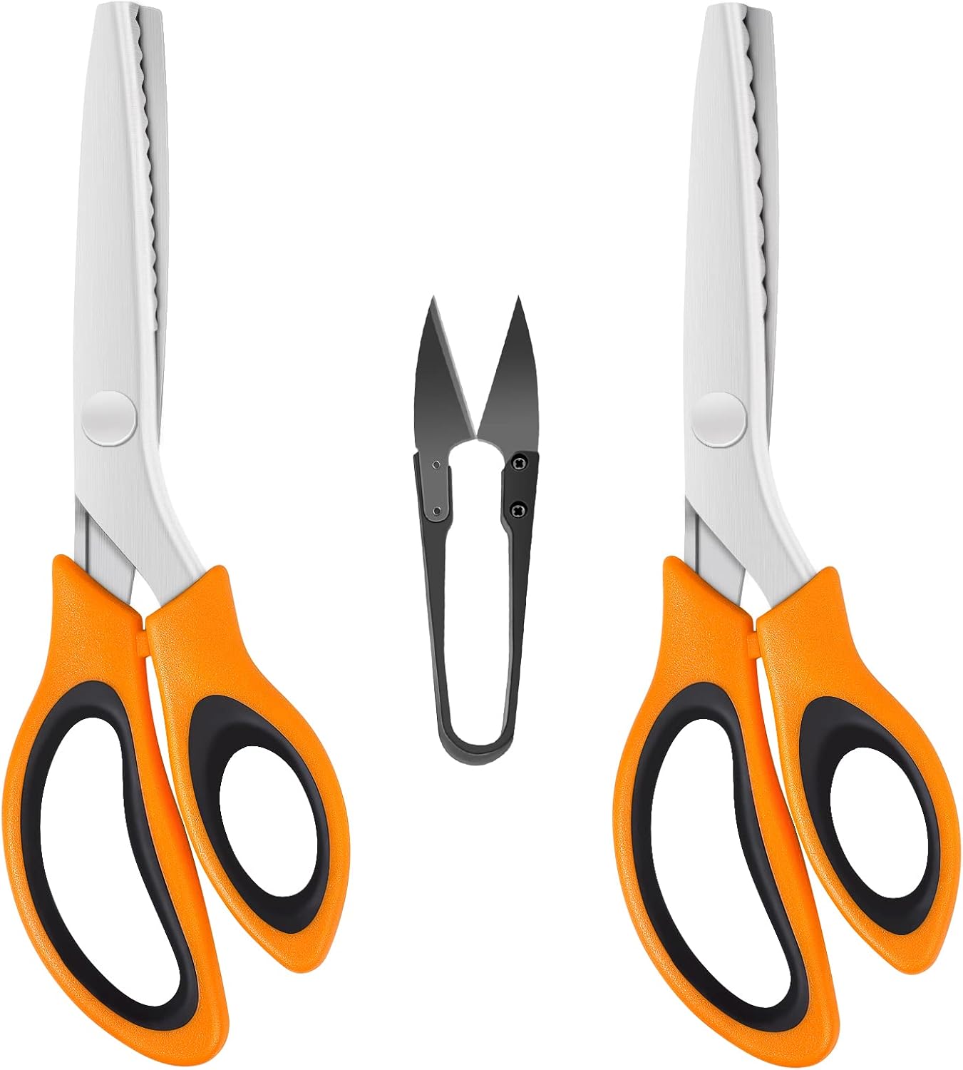 Pinking Shears 2 Pcs, Serrated & Scalloped Edges with a Thread Snips, Zig Zag Scissors with Comfortable Handle, for Cutting Fabric, Orangeblack