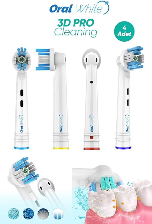 Oral White 3D Pro Cleaning Yedek Diş Fırçası Başlığı, 4'lü Paket