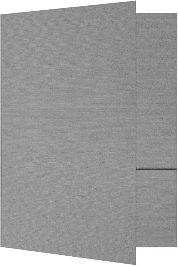 LUXPaper 6" x 9" Small Presentation Folders | Two Pocket | Sterling Gray Linen | 100lb. Cover | 25 Qty