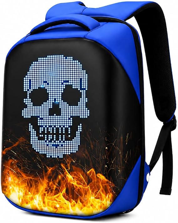LED Screen Backpack with App Control, Customisable Display, Lightweight Water-Resistant Rucksack Bag for School, Travel & Cycling (Dark Blue)