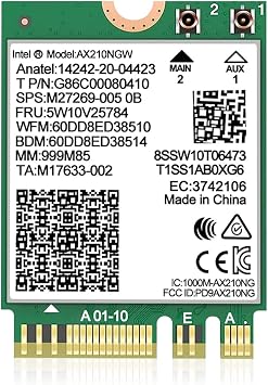 WiFi 6E Wireless Card Intel AX210 NGW Bluetooth 5.3 Tri-Band 5400Mbps Network Adapter for Laptop Support Windows 10/11 64bit M.2/NGFF