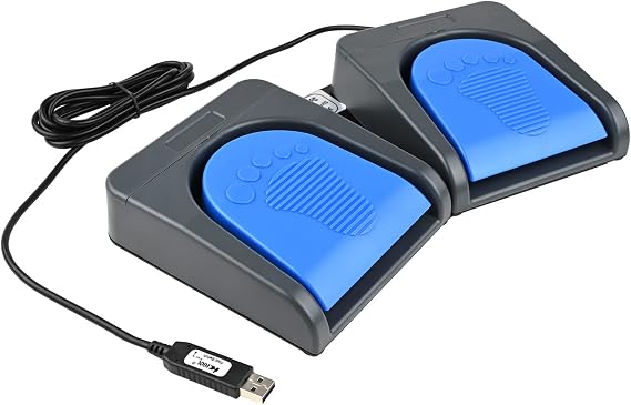 iKKEGOL Upgraded USB Foot Double Switch Pedal Assembly Control Two 2 Key Footswitch Program Customized Computer Keyboard Mouse Game Action HID (Blue Pedal)