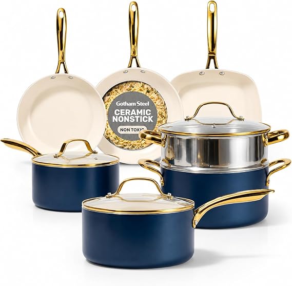 Gotham Steel 12 Pc Pots and Pans Set Non Stick Ceramic Cookware Set