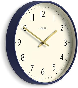 JONES CLOCKS Studio wall Clock | Modern Round Style | 12 inch | Dark Navy Blue | Easy to Read Numbers | Versatile Design for Kitchen, Living Room or Office