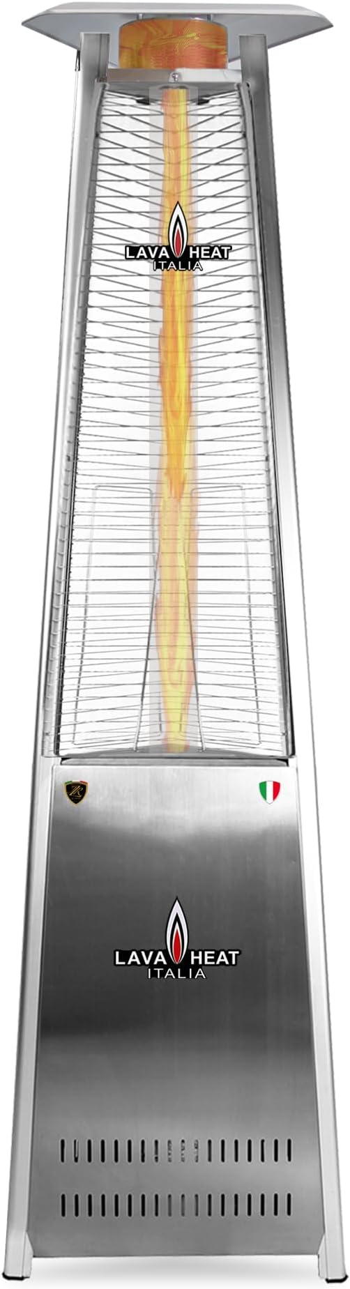 Lavalite KD A-LINE 8 ft. Pyramid Patio Heater, 56000 BTU, 304 Grade Solid Steel & Aluminum Build, Triple Protection System, Borosilicate Glass Tube, Weather-Resistant (Natural Gas, Stainless Steel)