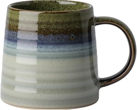Ceramic Coffee Mugs, 16oz Large Pottery Tea Cup Mug with Handle, Wide Bottom, Transmutation Glaze Craft, Dishwasher & Microwave Safe for Home and Office (Green)
