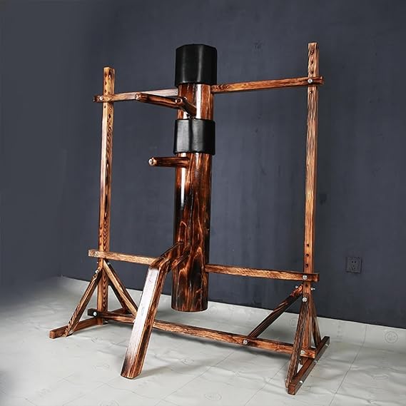 Freestanding Wing Chun Wooden Dummy, Adjustable Height Mook Yan Jong for Martial Arts Training, Solid Wood Construction