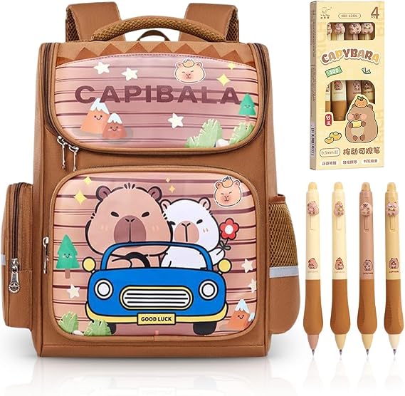 Capybara Backpack for Children, Capybara School Bag Adjustable Rucksack Stationery Set with Ballpoint Pen Schoolbag Rucksack Toddler Daypack School Backpack Lightweight Casual Book Bag for Kids