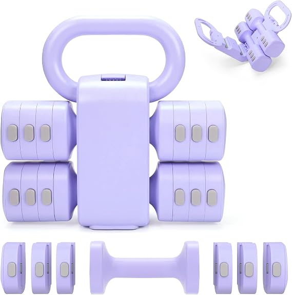 Adjustable 2-in-1 Convertible Kettlebell & Dumbbells Set, 4 in 1 Free Weights Dumbbell Set of 2, Each 2.2 3.3 4.4 5.5lb Quick Change Women Dumbbell Set for Home Exercise Training