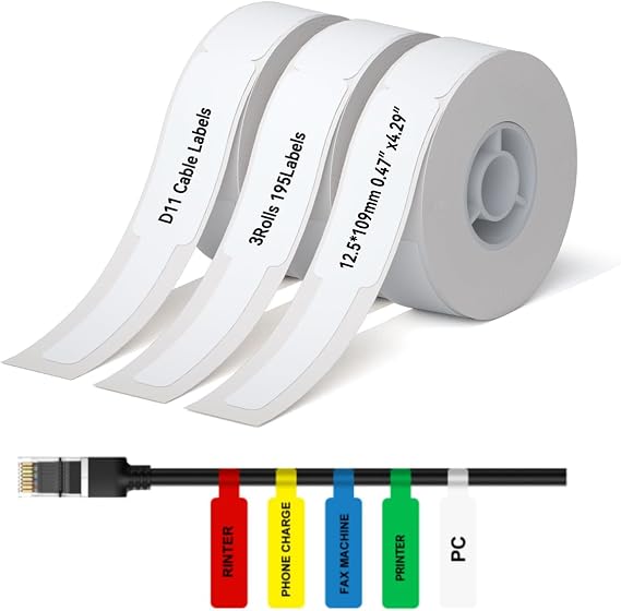 NIIMBOT D11 D110 Cable Label 0.47" X 4.29" (12.5 X 109mm)