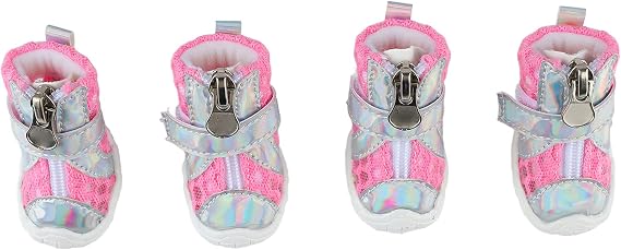 Puppy Shoes, Rubber Sole Lightweight 4pcs Breathable Mesh Dog Booties for Walking for Hot Pavement (Pink)