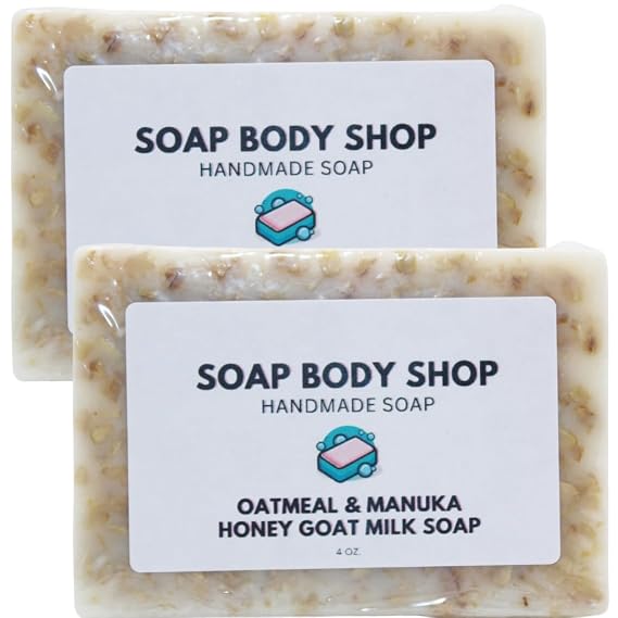 Oatmeal & Manuka Honey Goat's Milk Handmade Soap Face & Body Cleansing Bar, Oatmeal Soap, Honey Soap, Light Exfoliating Soap, Rich Creamy Lather, Daily Cleansing Soap, 4 oz (2 Pack)