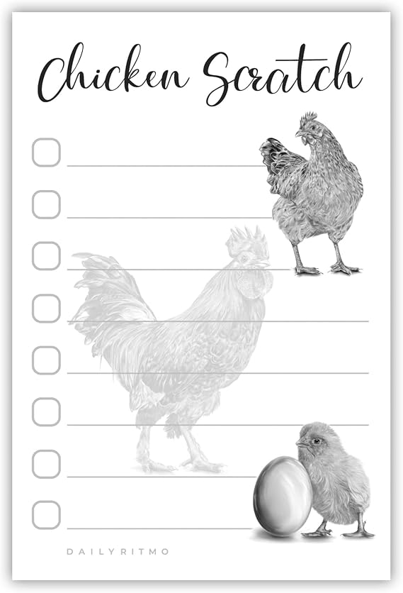 Chicken Scratch Hens Sticky to Do Notepad - Rooster Baby Chick Chicken Coop Lover Gifts | Country Themed Notebook | ChickenScratch Chicklet Barn Office Decor Accessories 4x6 50 Pages