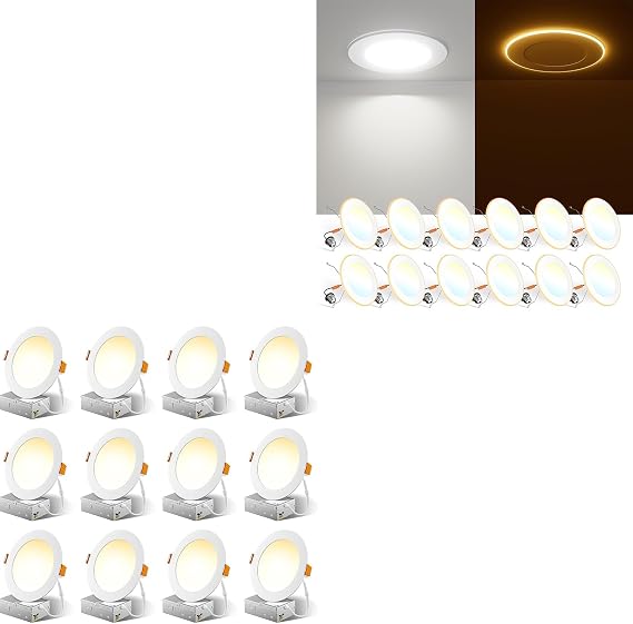 FREELICHT 6 Inch 5CCT Ultra-Thin LED Recessed Ceiling Light and Can Light with Night Lights, Total 24 Pack 2700K/3000K/3500K/4000K/5000K/6000K Selectable, 1050LM Brightness, Dimmable Canless Wafer Dow