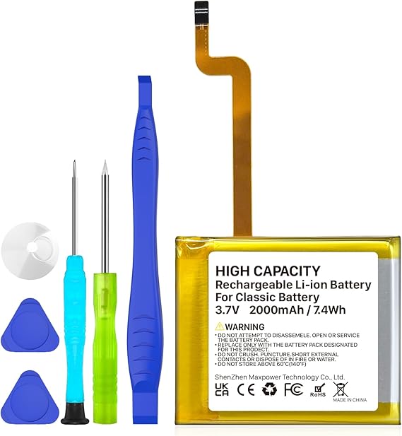 2026 New Version, 2000mAh High Capacity Li-ion Square Replacement Battery for iPod Video/Classic Thin 5th-7th Gen