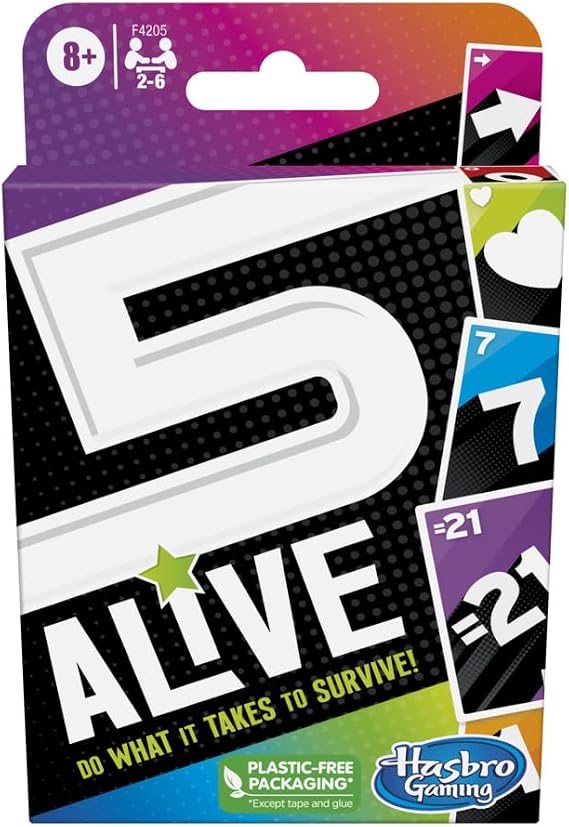 Hasbro Gaming 5 Alive, Fast-Paced Game Kids And Families, Family Quick Card Games 2 To 6 Players, Multicolor