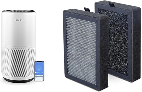 LEVOIT Air Purifiers for Home Large Room Up to 1980 Ft2 in 1 Hr With Air Quality Monitor & LV-H128 Air Purifier Replacement, 3-in-1 Pre-Filter, Capture Dust Smoke Pollen