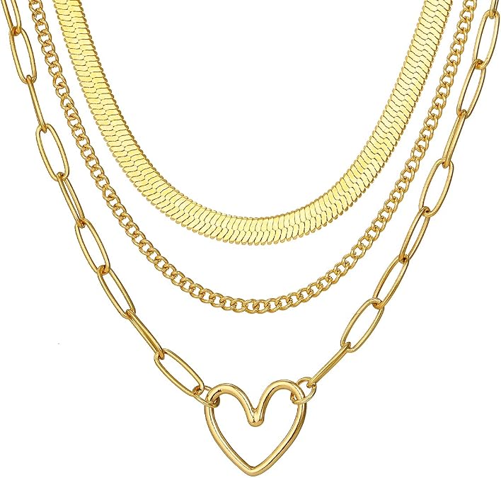 IFKM Layered Gold Choker Necklaces For Women, 14k Gold Plated Pendant Necklace Trendy Dainty Chain Layered Heart Choker Necklaces Fashion Jewelry Gift