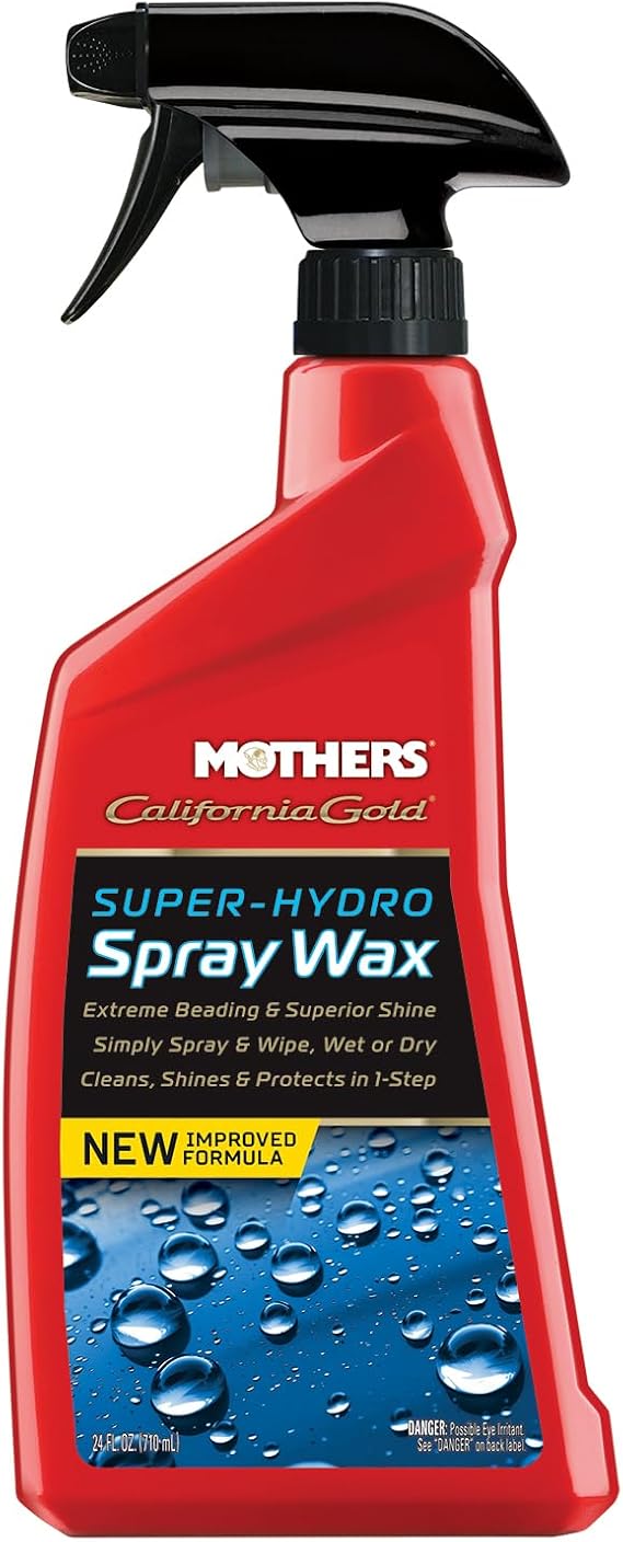 Mothers California Gold Super-Hydro Spray Wax, 24 oz. (05724) | Just Waxed Brilliance & Beading, Cleans, Shines & Protects in 1-Step, Use Dry or Wet, Drying Aid, Existing Wax or Coating