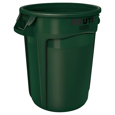 Rubbermaid Commercial Products BRUTE Heavy-Duty Round Vented Trash Can Without Lid, 55-Gallon, Green, for Landscapers/Construction/Restaurant/Stadium/Back of House/Office/Warehouse/Home