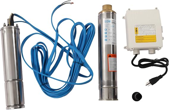 Deep Well Submersible Pump, 0.33HP 110V/60Hz, 16GPM 151 ft Head, with 33ft Cable & External Control Box, 3 in Stainless Steel Water Pumps for Industrial, Irrigation, Home Use (0.33HP w/control box)