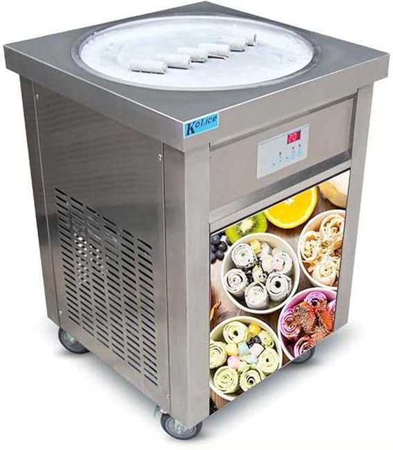 Kolice Commercial ETL Fried Ice Cream Machine, 22'' dia Single Round Pan Rolled Ice Cream Machine, Fry Ice Cream Roll Machine -Auto Defrost, Smart AI Temperature Control