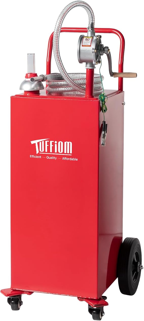 TUFFIOM 30 Gallon Portable Gas Caddy w/Swivel Wheels,Fuel Storage Tank, Gasoline Diesel Can with Fuel Transfer Rotary Hand Siphon Pump for Automobile ATV Car Mower Tractor Boat Motorcycle