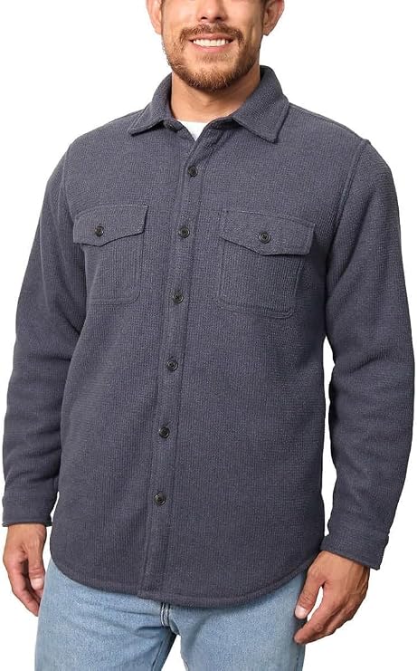 Freedom Foundry Men's Fleece Heavyweight Jackets Super Plush Sherpa Lined Jacket Shirt (Navy, Medium)