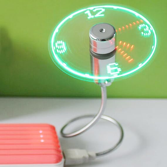 Anysecu USB Clock Fan with Real Time Clock LED Light - Cool Gadget (silver 1pcs)