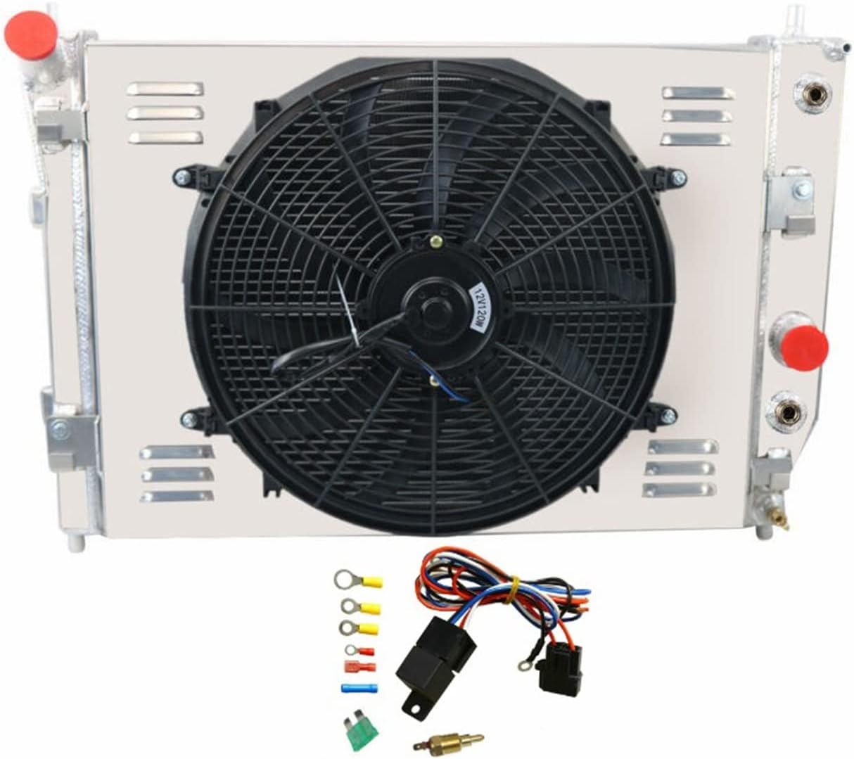 3 Row All Aluminum Radiator & Fan Shroud Compatible with 2003-2013 CHEVY CORVETTE SSR 5.3L 6.0L V8 With EOC