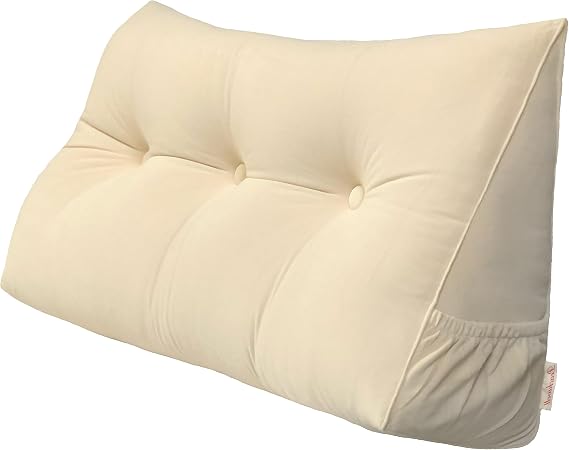 Peachwell Triangular Reading Bed Rest Pillow Large Bolster Cushion Headboard Backrest Wedge Pillow with Removable Cover and Two Large Side Pockets (Beige, Twin: 39 x 8 x 20 inches)