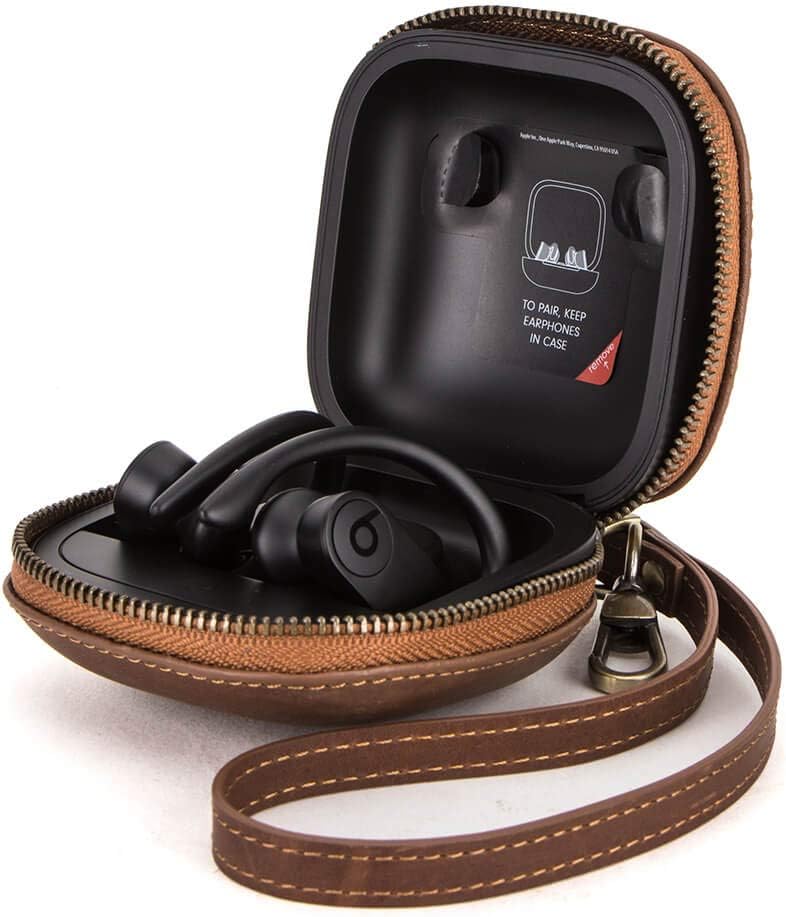 Hiram Mens Leather Travel Case for Powerbeats ProBrown