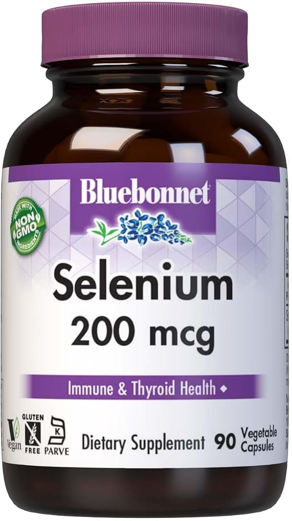 Bluebonnet Selenium 200mcg Capsules (L-selenomethionine) - Potent Antioxidant Support - Amino Acid Complex Selenium Supplement for Women & Men - Vegan, Non-GMO, Gluten-Free - 90 Vegetable Capsules | Potent Antioxidant Support; Non-GMO, Vegan, Gluten-Free