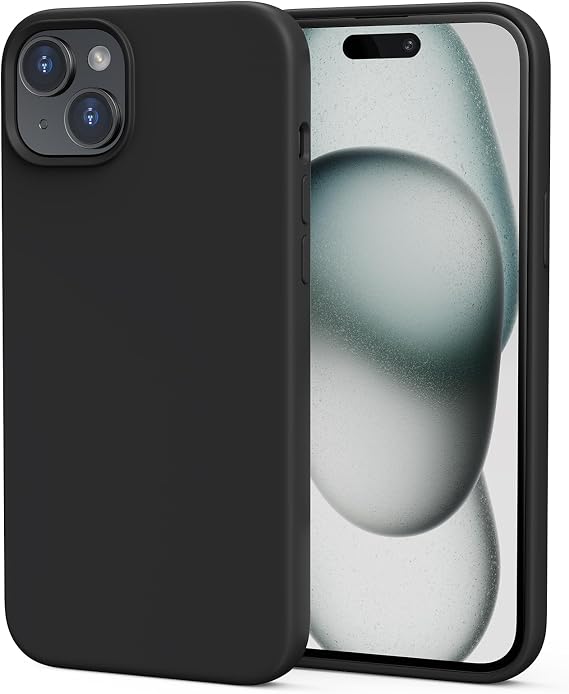 Silicone Case Designed for iPhone 15 plus Case 6.7 Inch, Soft Ultra Slim Protective Shockproof Liquid Silicone Phone Case Cover with Anti-Scratch Microfiber Lining Black