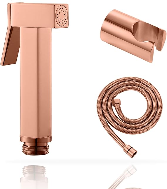 Handheld Bidet Sprayer for Toilet, Cloth Diaper Sprayer with Wall Mounts (ABS) and Hand Held Bidet Bathroom Hose (Stainless Steel), Jet Spray for Toilet, Muslim Shower, Easy to Install (Rose Gold)