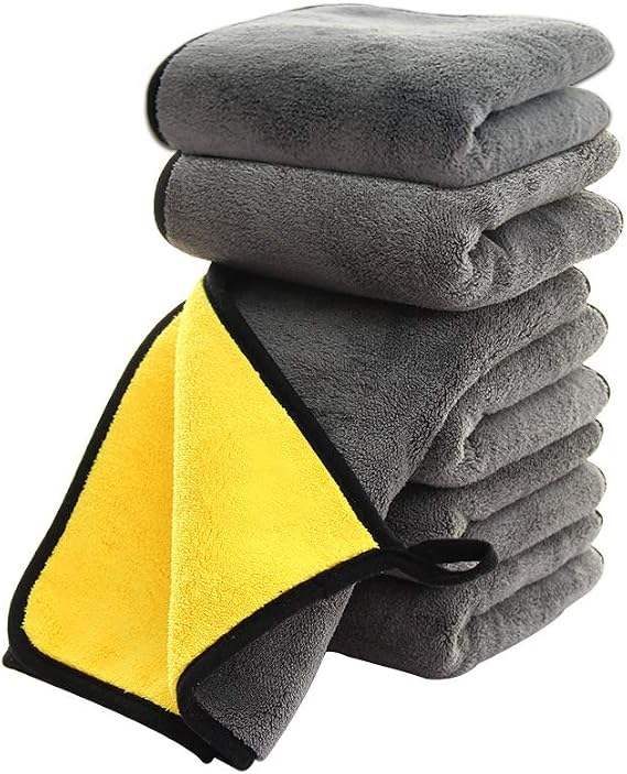 SOFTBATFY Ultrasoft, Large, Thick and Quick Drying Car Microfiber Cleaning Cloth Towel 800GSM Polishing Waxing Auto Detailing Cloth 6pack, 40 x 40cm (Grey-yellow)