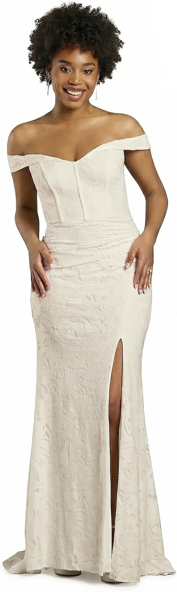 David's Bridal White Corset Bodice Lace Off Shoulder A-Line Wedding Dress