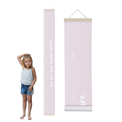 Morxy Canvas Growth Chart for Kids - Unisex Room Wall Decor - Measuring Height Wall Tape Loved Beyond Measure- Pink
