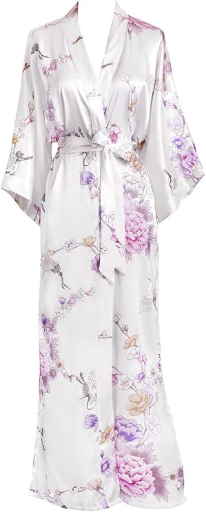 OLDSHANGHAI Satin Long Kimono Robe for Women | bridal - maternity - postpartum - lingerie - bridesmaid