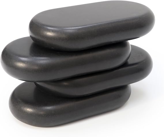 Master Massage Basalt Massage Hot Stone, 4 Pieces Natural Hot Stone Set, for Massage Spa Beauty, Master Massage Extra Large Flat Ovular Basalt Massage Stone, Black (XXL(6" X 3.4" X 1.1"))