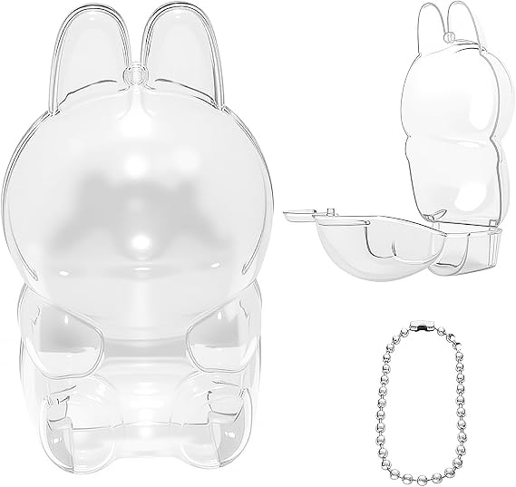 Clear Figure Display Case Compatible with LABUBU Have a Seat Plush Toy, Protective Cover with Keychain,Transparent PVC Bag for Storage(Sitting)