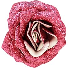 Pink Glittery Rose Hair Clip from Sourpuss Clothing, 4" diameter